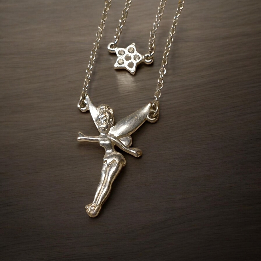 Tinker Bell Double Chain With Star Silvertone Necklace - Picture 2 of 13